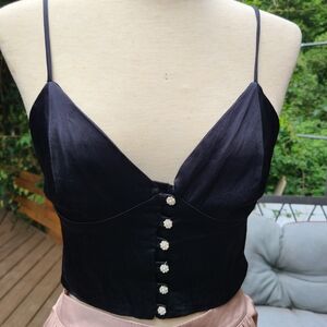Zara Black Crop Top with Button Detail
